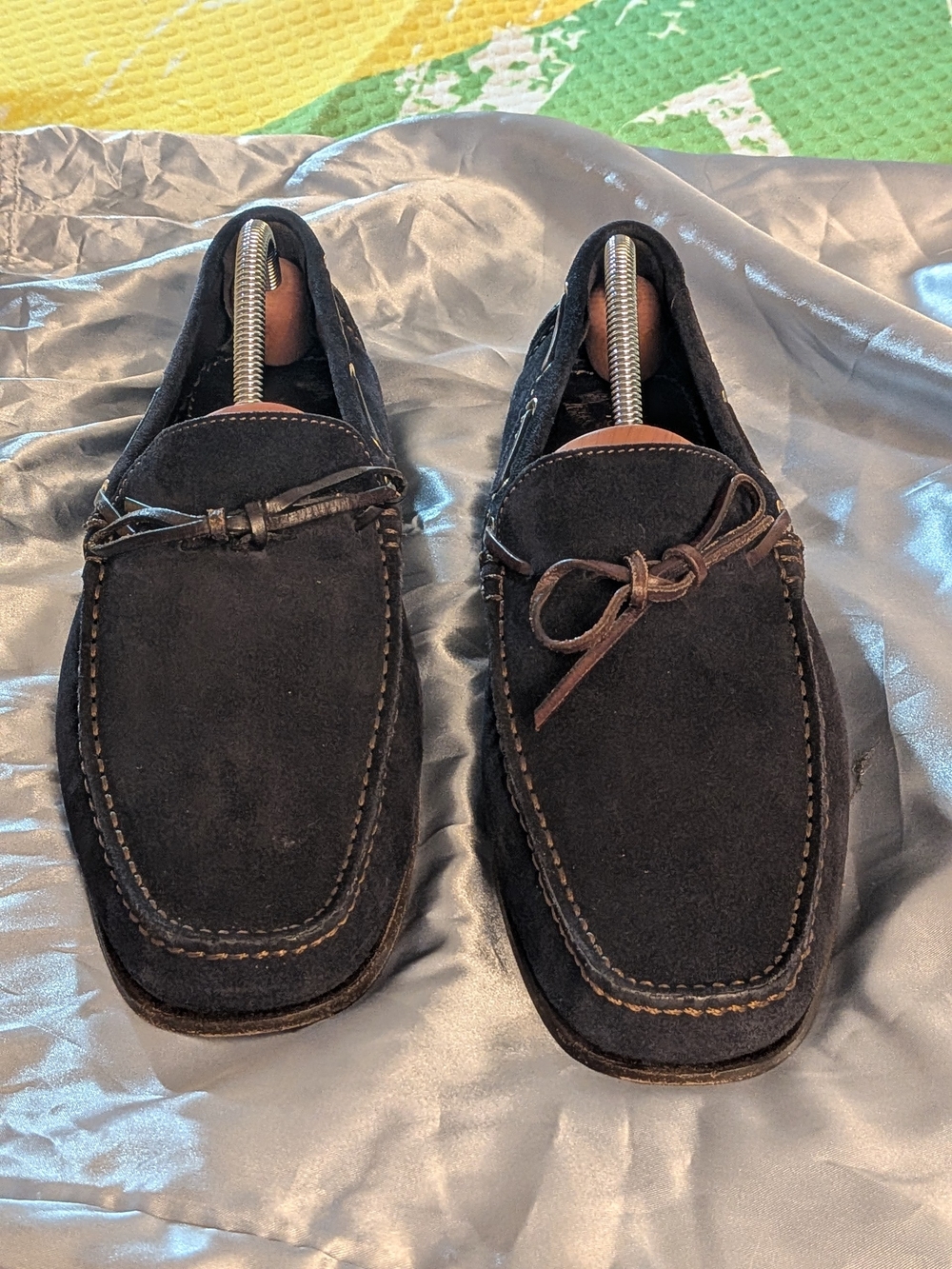 Tom Ford Navy Suede leatherSlip-On Moccasin Loafers with Brown leather Lace Trim